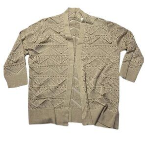 Cyrus Taupe 3/4 Sleeve Open Cardigan Lightweight Sweater with Cutout Design - L